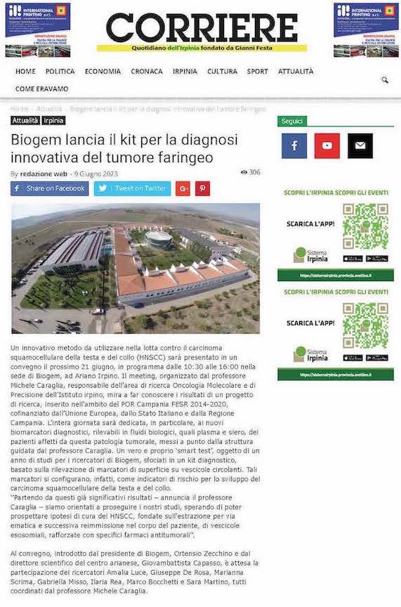 Biogem lancia il kit per la diagnosi innovativa del tumore faringeo